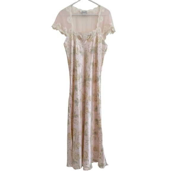Christian Dior Other - Christian Dior Vintage Peach Floral Satin Nightgown and Robe Set Lace Trim M 90s
